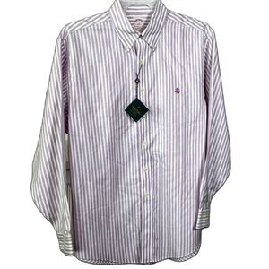NWT Brooks Brothers Men’s Pinstripe Shirt Lavender White L Preppy Sophisticated